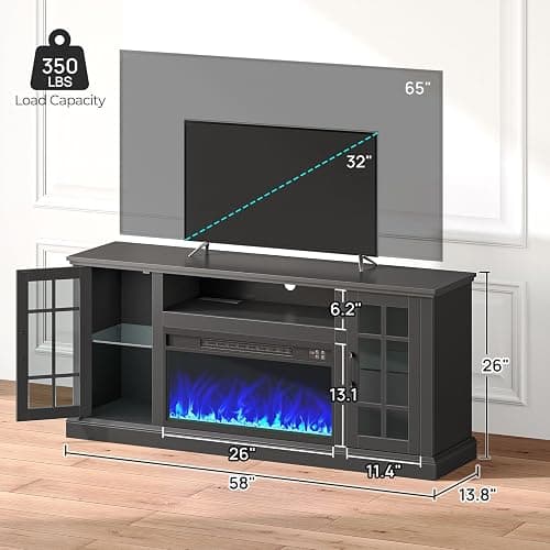 Rolanstar Fireplace TV Stand with Led and Power Outlets, Black Entertainment Center with Electric Fireplace for 45/50/55/60/65/70 inch TVs, Modern TV Console with Storage Cabinet for Living Room thumbnail 2