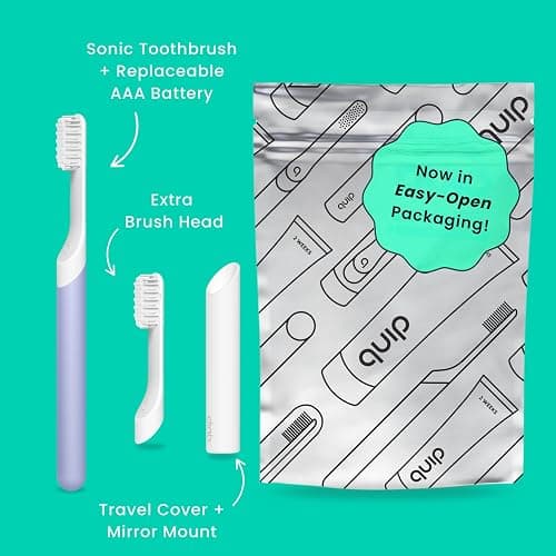 quip Sonic Toothbrush for Adults with Timer - Includes Extra Brush Head and Travel Cover Mount - Electric, Soft Bristle Refill Head, Plastic Handle, 3 Month Battery Life - Travel Toothbrush - Lavender thumbnail 2