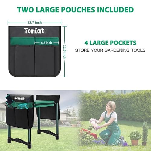 TomCare Garden Kneeler and Seat 10.64” Wider Larger Soft Kneeling Pad Garden Bench with 2 Large Tool Pouches Heavy Duty Garden Stool Foldable Tools Gardening Gifts for Women Men Gardeners thumbnail 4
