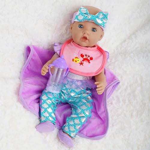 18INDC Baby Doll Clothes 16-18 Inch Mermaid -Themed Baby Dolls Accessories Set - Onesie Outfit, Blanket, Headband, Diaper, Bid, Bottle and Shoes thumbnail 2