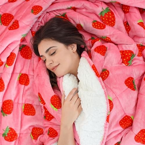 Aemicion Strawberry Pink Weighted Blanket 15lbs Twin Size 48x72in,Soft Sherpa Washable Weighted Blankets for Adults,Cozy Cute Throw Blanket Weighted as Birthday Gifts for Girls Women Mom thumbnail 5