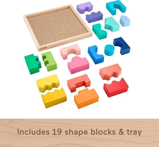 Fisher-Price Wood Toddler Toy Interlocking Blocks Stacking Jigsaw Puzzle with 20 Wooden Pieces for Kids Ages 18+ Months thumbnail 6