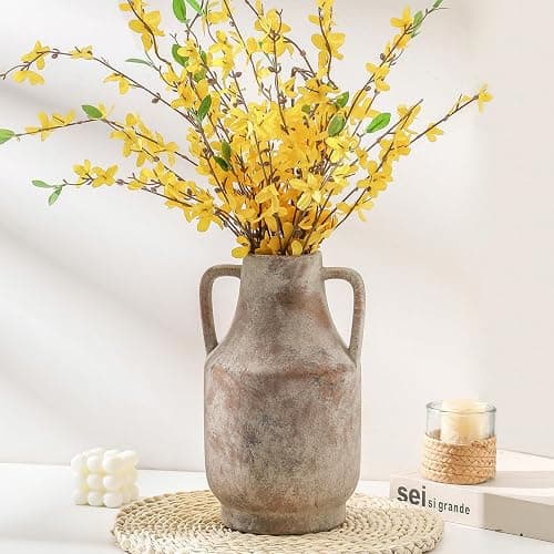 Mitt&Ditt Ceramic Flower Vase with Handles, 11 inch Tall Vase for Centerpieces, Large Decorative Terracotta Vases, Farmhouse Rustic Vases for Home Decor, Living Room, Table, Neutral thumbnail 5