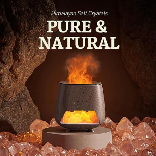 JJNJJN Essential Oil Diffuser for Home - Aromatherapy Diffuser with Pure Himalayan Pink Salt Rock, 200ml Wood Grain Scent Diffuser, Cool Mist Humidifier with 9 Colors LED Light for Bedroom, Black thumbnail 5