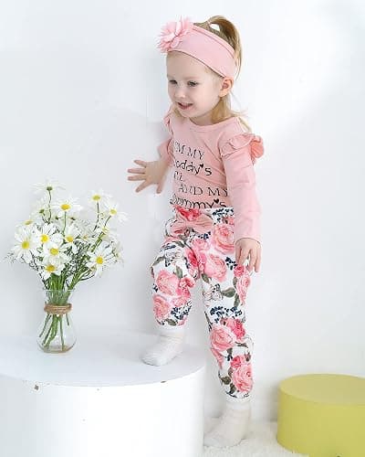 SUNNY PIGGY Newborn Infant Baby Girl Clothes Ruffle Romper Toddler Girl Floral Cotton Pant Sets Girls Clothing Outfit thumbnail 3