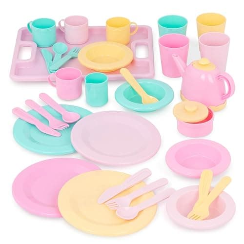 Battat – Play Circle – Dish Set – Plates, Cups, and Tea Party Toys – Kitchen Toys for Toddlers – Pretend Play – 3+ Years(34 Pieces) - Image 1