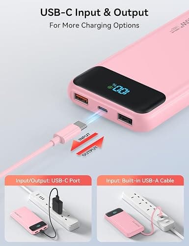 Nusyddy Portable Charger 10000mAh PD20W w/4 Built-in Cables/6 Outputs Pink | PD20W Fast Charging, LED Display, Pass Through Charging, Charge 6 Devices at once, TSA Approved, Fits iPhone, iPad, Samsung thumbnail 6