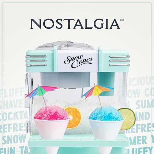 Nostalgia Snow Cone Shaved Ice Machine - Retro Table-Top Slushie Machine Makes 20 Icy Treats - Includes 2 Reusable Plastic Cups & Ice Scoop - Aqua thumbnail 5