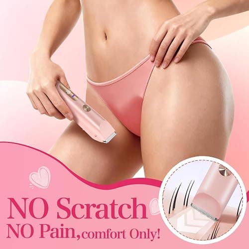 Bikini Trimmer for Women 2in1 High Power Epilators Hair Removal Waterproof Electric Razors Women's Electric Razor Pubic Hair Trimmer Shaver for Women for Ladies Pubic, Face, Underarms, Legs (Pink) thumbnail 2