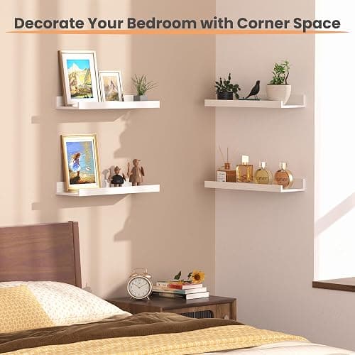 upsimples Floating Shelves for Wall, Wall Shelves for Decor Storage Set of 6, Wall Mounted Wood Shelf for Bedroom, Living Room, Bathroom, Kitchen, Picture Ledge Shelf, White thumbnail 5