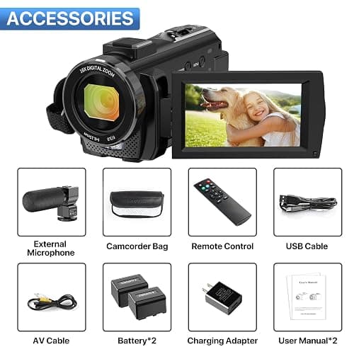 Video Camera Camcorder Digital YouTube Vlogging Camera Recorder FHD 1080P 24.0MP 3.0 Inch 270 Degree Rotation Screen 16X Digital Zoom Camcorder with Microphone,Remote Control and 2 Batteries thumbnail 7