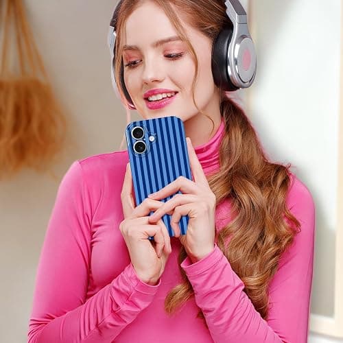 Hython for iPhone 16 Plus Case Cute Striped Aesthetic Design Simple Stripes Cover 6.7", Thin Slim Soft TPU Bumper Shockproof Rubber Protective Phone Cases for Women Girls Girly Boys, Navy Blue thumbnail 5