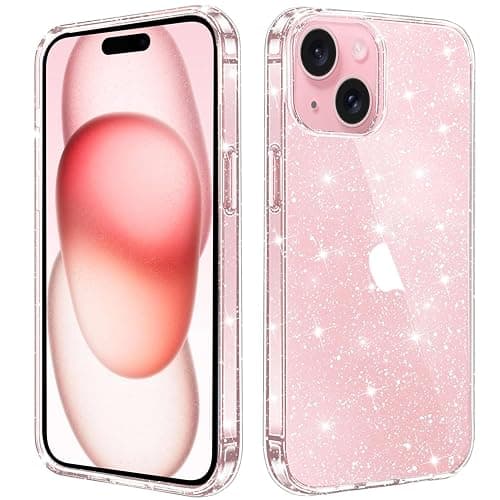 JJGoo Compatible with iPhone 15 Case Glitter, Clear Transparent Soft TPU Sparkle Anti-Scratch Shockproof Protective Phone Bumper, Women Girls Slim Bling Sparkly Phone Case - Image 1