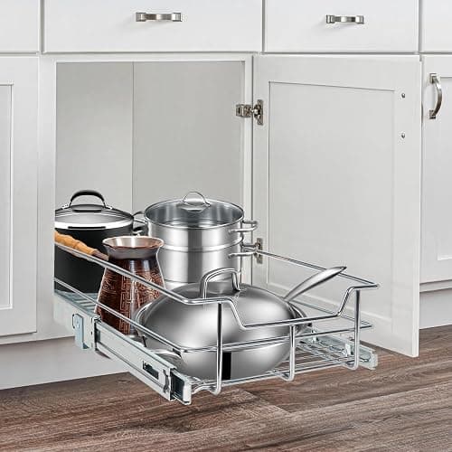 Pull Out Cabinet Organizer 14" W X 22" D, Slide Out Drawers For Kitchen Organizers and Storage, Pull Out Drawers For Cabinets Capacity Heavy Duty Caddy, Cabinet Shelves Chrome-Plated, Bathroom Pantry thumbnail 9