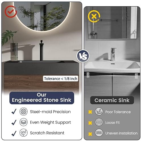 30 Inch Matte Black Vanity Sink – Solid Surface Bathroom Vanity Top with Integrated Sink, Easy-to-Clean Non-Porous Finish for Powder Room or Guest Bath thumbnail 5