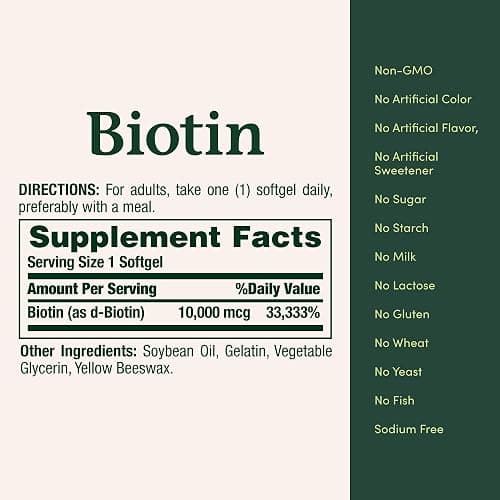 Nature's Bounty Biotin Hair Skin and Nails Vitamins, Supports Healthy Hair, Skin and Nails, 10,000 mcg, 120 Softgels (Pack of 2) thumbnail 7