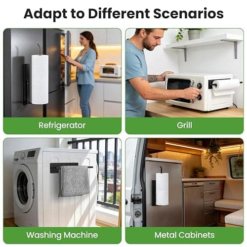 Paper Towel Holder, Magnetic Paper Towel Holder for Fridge, Toilet Paper Roll Holder Magnet Towel Rack Wall Mount Fridge Organizer for Paper Towels Rolls Bathroom Pantry RV Kitchen Storage thumbnail 5