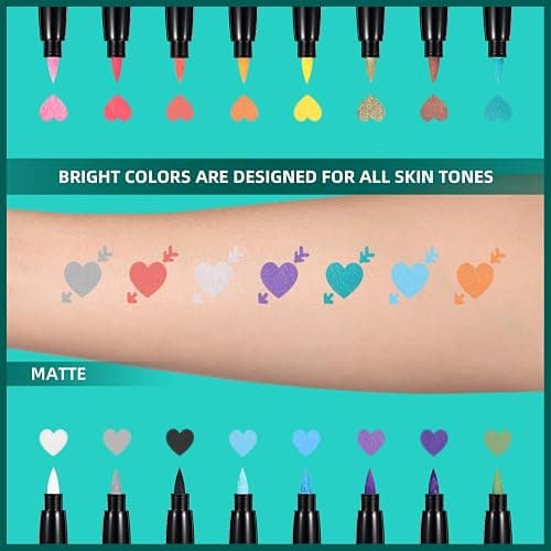 Anmmy Temporary Tattoo Markers for Skin, 16-Count Body Markers+77 Large Tattoo Stencils of Assorted Colors for kids and Adults, Flexible Brush Tip, Bright colors, Skin-Safe*, Cosmetic-Grade. thumbnail 5