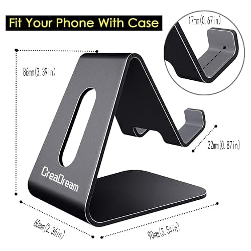 CreaDream Cell Phone Stand, Cradle, Holder, Aluminum Desktop Stand Compatible with Switch, All Smart Phone, iPhone 11 Pro Xs Max Xr X Se 8 7 6 6s Plus SE 5 5s-Black thumbnail 5
