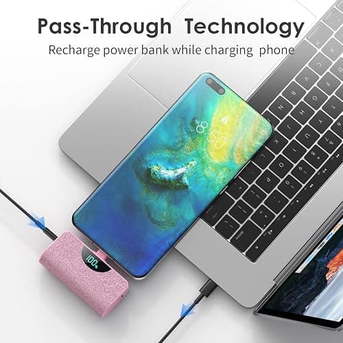 Mini Portable Charger USB-C Power Bank 5200mAh,Ultra Compact LCD Display Battery Pack Backup Charger Compatible with iPhone 17/17 Air/17 Pro/17 Pro Max/16/16 Plus/16 Pro Max/15 Series,Samsung- Pink thumbnail 6
