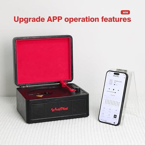 WhatPlus CD Player with Bluetooth Speakers, App Control, Magnetic Display | Color: Black and Pink. High-fidelity sound with a retro desktop design, ideal for home decor and gifting. thumbnail 2