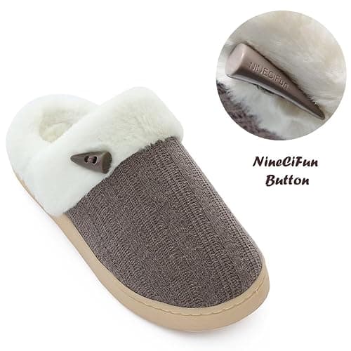 NineCiFun Women's Slip on Fuzzy Slippers Memory Foam House Slippers Outdoor Indoor Warm Plush Bedroom Shoes Scuff with Faux Fur Lining thumbnail 6