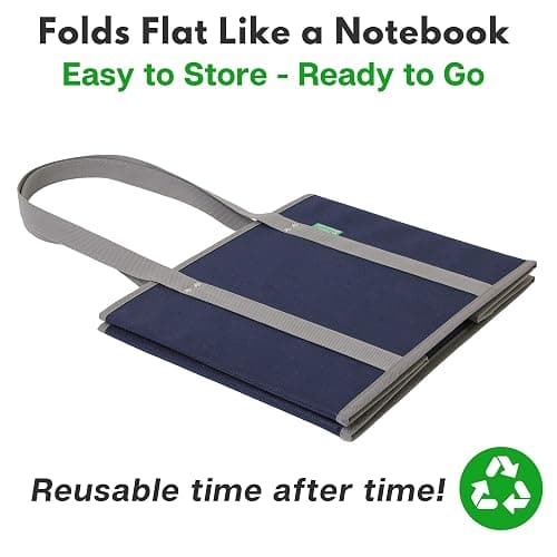 Reusable Grocery Bags (3 Pack) – Heavy Duty Reusable Shopping Bags with Box Shape to Stand Up, Stay Open, Fold Flat – Large Tote Bags are Foldable with Long Handles & Hard Bottom (Navy Blue) thumbnail 8