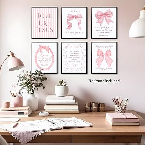 3 Piece Pink Bows Wall Art for Girls Room, Bible Verse Pictures Bathroom Decor, Coquette Posters Prints, Cute Teen Room Decoration, Dorm Decor for College, College Gifts for Girls 8x10 Inch thumbnail 5