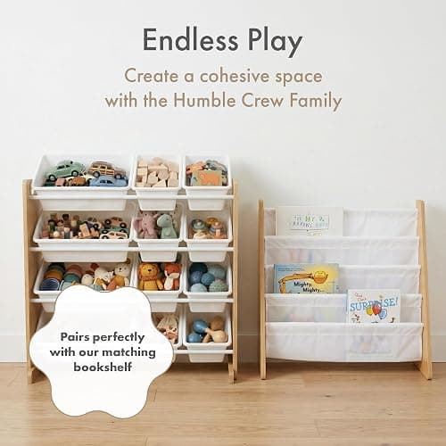 Humble Crew Kids Toy Organizer with 12 Bins, 4 Tier Storage for Playroom | Sturdy wood and steel toddler shelf, removable BPA-free containers, wall anchor anti-tip safety kit for bedroom or classroom thumbnail 9