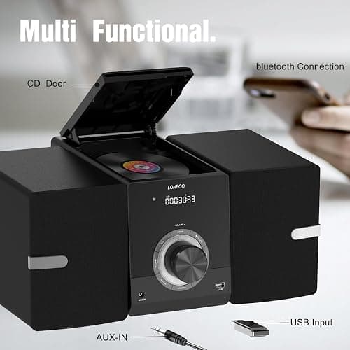 Compact Stereo System Speakers with CD Player, Bluetooth, FM Radio, Aux-in, USB-in, Earphone Jack, DSP-Tech, Remote, 30W Crisp-Sound Shelf Stereo System for Home (LP-886BT) thumbnail 3