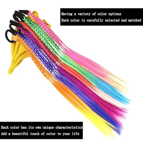 Colored Hair Extensions for Kids,Braided Ponytail Extension,Hair Accessories for Girls,colored hair braids extensions,6pcs Crazy Hair Day Accessories hair tie with (6PCS Colorful Braids) thumbnail 6
