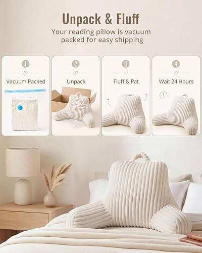 Blissful Diary Reading Pillow for Sitting in Bed, Flannel Back Pillow Bed Sitting Up for Adult & Children, Backrest Cushion for Sit Up in Couch or Floor, Dorm Essentials, Cream White thumbnail 9