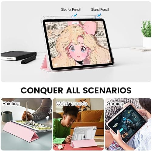 GKABXY Case for iPad Air 11 inch M3/M2 (2025/2024), iPad Air 6th/5th/4th Generation (2022/2020) 10.9 inch with Pencil Holder,Slim TPU Clear Transparent Protective Tablet Cover,Auto Wake/Sleep,Pink thumbnail 6