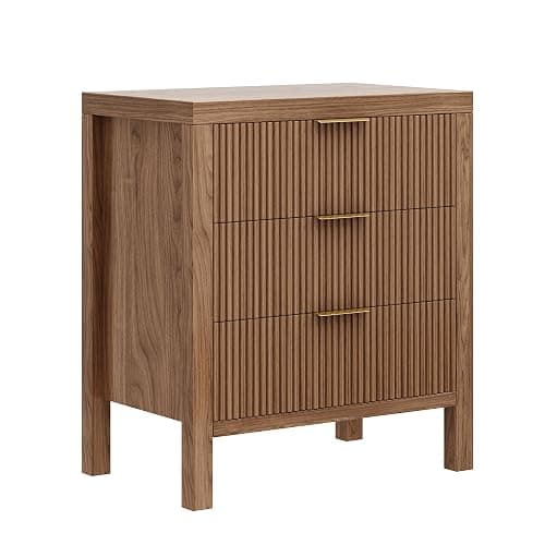 LSKTGA 3 Drawer Dresser for Bedroom, Modern Wooden Chest with Handles, Fluted Dresser with Wide Drawers and Bearing Slide for Hallway, Entryway, Walnut thumbnail 7