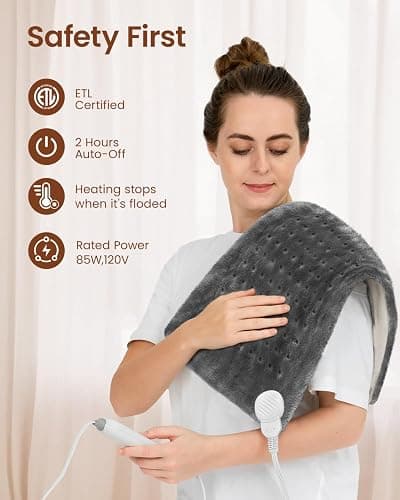RENPHO Heating Pad for Back Pain & Period Cramps, FSA Eligible, Christmas Gifts for Women Men Mom Dad,12" x24‘’ Electric Heat Pad for Neck and Shoulder, HSA Store, ETL Certified, Gray thumbnail 7