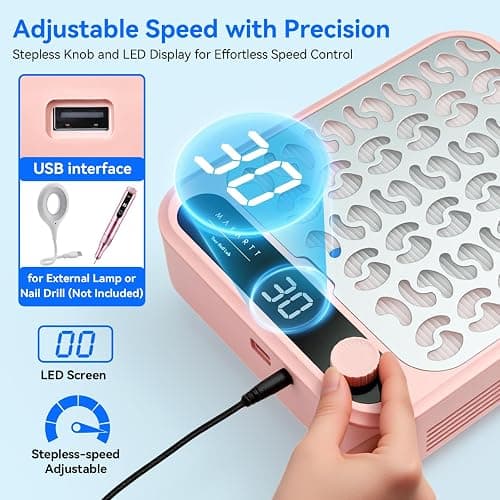 Makartt Nail Dust Collector - Professional Powerful Suction Larina Vacuum Fan Dust Cleaner with LED Display, Adjustable Speed, Reusable Filter for Acrylic Nails Polishing Manicure Salon Home Pink thumbnail 6