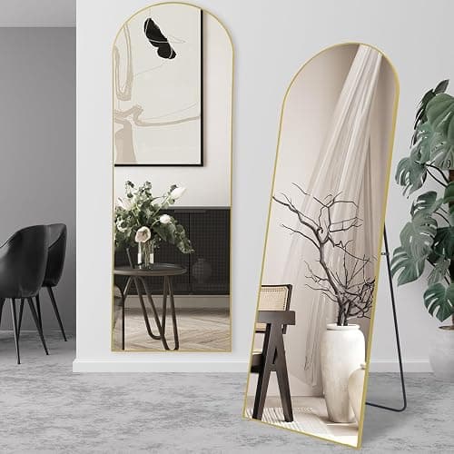 LunaMirror Full Length Mirrors Free Standing Floor Mirror Full Body Wall Mirror for Bedroom Living Room and Entrance, Arch Gold Frame, 147x44 CM thumbnail 4