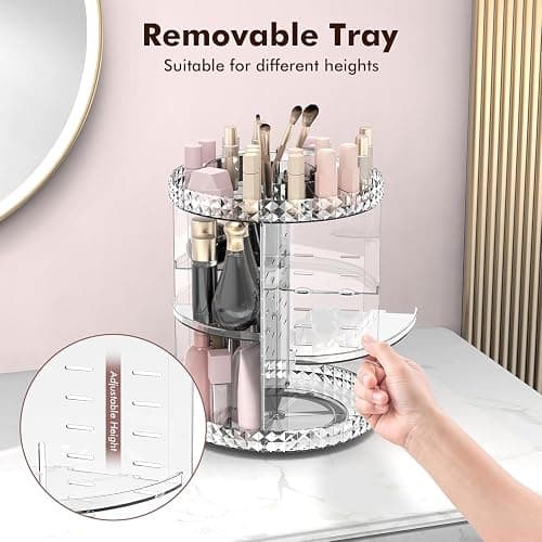Alvar 360 Degree Makeup Organizer, Rotating Spinning Cosmetics Skincare Perfume Organizers, Adjustable Layer Cosmetic Storage Makeup Organizers for Bathroom, Vanity Table, Bedroom thumbnail 5