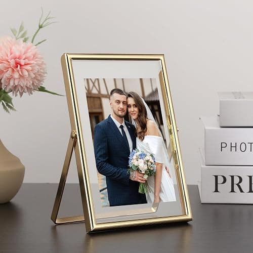GorYeeFine Gold 4x6 Floating Picture Frame for Photo(2x3'',3.5x5''),Adjustable Tabletop/Shelf,Floating Picture Frames 2x3'',Classy Metal Gift Frames for Wedding,Thanksgiving,Christmas thumbnail 2