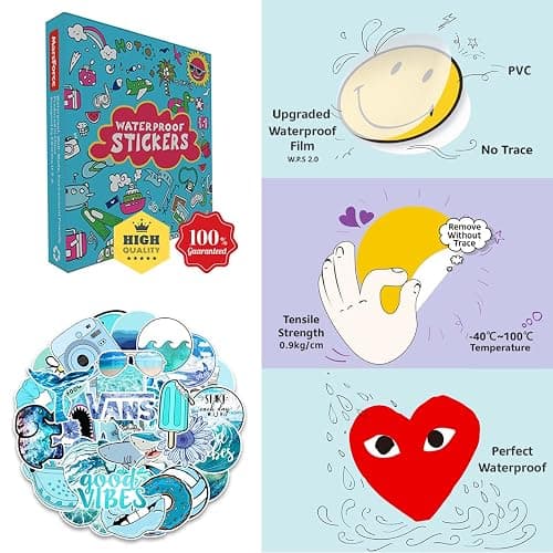 MARSFORCE Cute Vsco Blue Stickers, Gift for Kids Teen Adult, Lovely Waterproof Vinyl Decals for Laptop Water Bottles Skateboard Bike Car Helmet Travel Luggage Guitar Toy Phones DIY Party [53 PCS] thumbnail 6