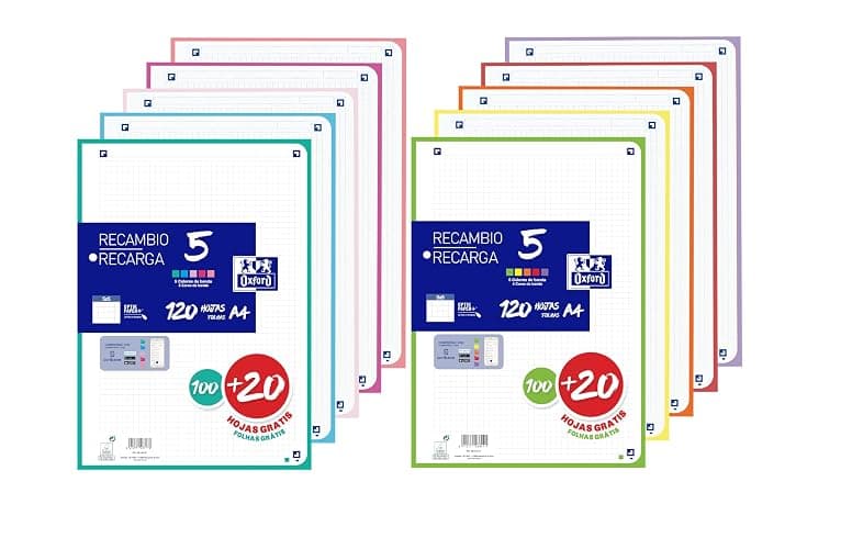 Oxford, Hojas Cuadriculadas A4 Perforadas, Pack de 2 Recambios Archivador, 240 Hojas, Cuadrícula 5x5, Bandas de Colores Pastel y Vivos - Image 1