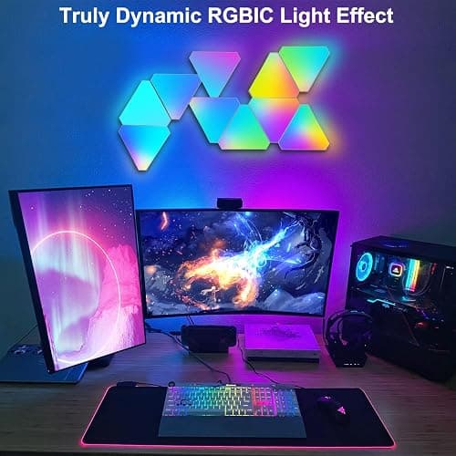Triangle LED Light Panels, Triangle Lights with 6 Connection Ports, Real RGBIC Gaming Lights for Gaming Setup, Smart Wall Lights for Bedroom App Control Music Sync for Gaming Room Streaming, 6 Pack thumbnail 2