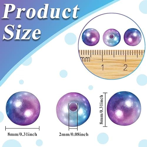 600Pcs Pearl Beads 8mm Gradient Color Fake Mermaid Pearl Beads Jewelry Making for DIY Crafts Necklace Bracelet Mobile Phone Hanging Rope Wedding Decoration Vase Filling (Blue Purple 8mm) thumbnail 4