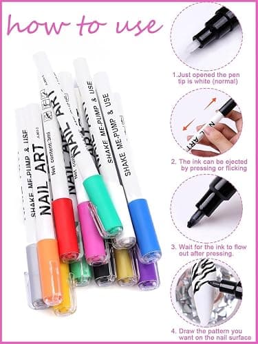 12 Color 3D Nail Art Pens Set, Kalolary Nail Pens Nail Point Graffiti Dotting Pen Drawing Painting Liner Brush for DIY Nail Art Beauty Adorn Manicure Tools thumbnail 7