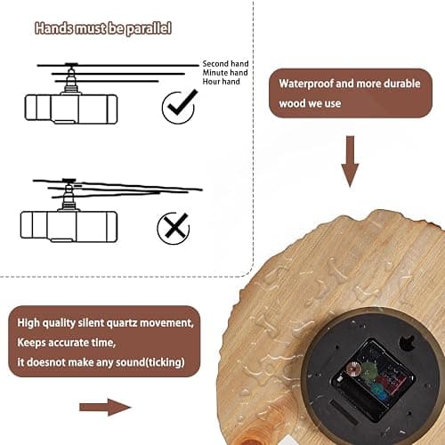 YRUDMBIN Rustic Wall Clock Silent 12 Inch Battery Operated Wooden Home Decor for Bathroom Kitchen Bedroom Living Room,Annual Ring thumbnail 5