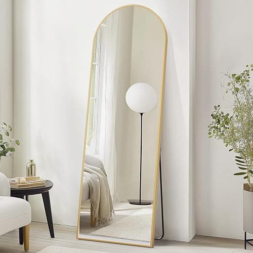 DUMOS Arched Full Length Mirror with Stand 71"x26" Floor Standing Aluminum Frame for Bedroom Body Hanging Leaning Modern Simple Home Decor Shatter-proorf Nano Glass Wall Living Room Cloakroom Gold - Image 1