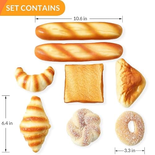 Joeabor 8pcs Artificial Bread Set, Realistic Fake Food for Display, Fake Bread for Decoration, Faux Food Props for Staging, Includes Faux Croissant, Dessert, Loaves thumbnail 3