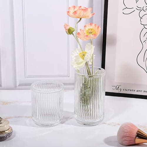 DASITON Makeup Brush Holder Organizer, Crystal Glass Makeup Brushes Storage Holder, Vintage Make Up Brush Cup for Vanity, Pen Pencil Holder for Desk, Toothbrush Holders for Bathroom (Clear L) thumbnail 4