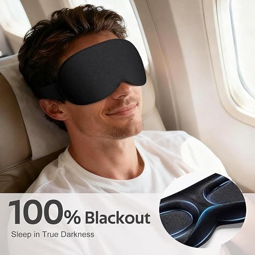 Vynix Sleep Mask for Men Women - 100% Blackout Eye Masks for Sleep - 3D Soft Sleeping Mask for Side Sleepers - Zero Pressure Lash Extensions Eye Cover Shade for Airplane Travel Essentials, Black thumbnail 2