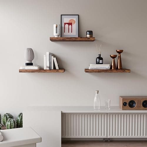 Upassion Floating Shelves for Wall Set of 3, 16" Rustic Brown Floating Shelves, Home Decor, Frame Display Wall Shelf for Bedroom, Kitchen, Bathroom, Living Room thumbnail 2